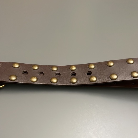 Jimmy’Z Wide Brown Leather Vintage Belt Size 32-34 Brass Studs & Brass Buckle - Picture 2 of 13